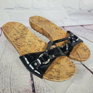 Lands' End Women's Size 6 Black Harbor Light Flat Patent Leather Slides Sandals